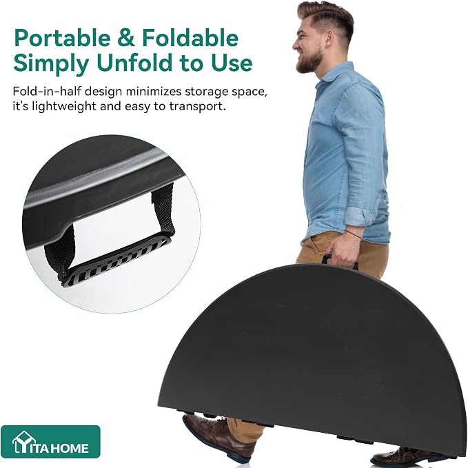 YITAHOME 48 Inch Round Folding Table for Outdoor/Indoor, Heavy Duty Folding Plastic Table w/Thick Table Top and Sturdy Metal Frame, Ideal for Party Picnic Camping BBQ Events, Black