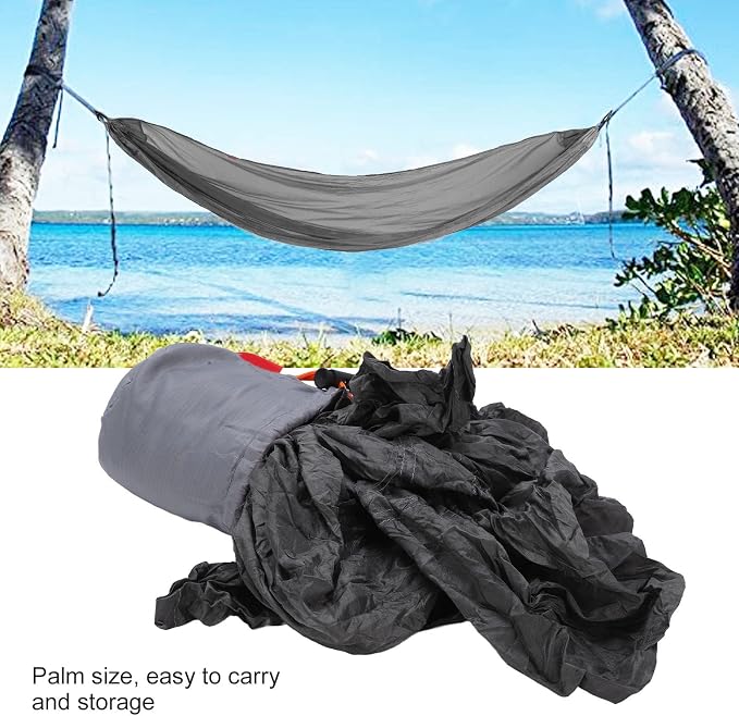 Portable Parachute Camping Hammock, Lightweight Outdoor Hammock with Aluminum Snap Hooks and Storage Bags, Compact Foldable Design for Hiking Backpacking Travel (Gray)