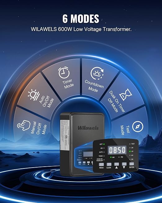 600W Low Voltage Landscape Transformer, Weatherproof Outdoor Low Voltage Transformer, 120V AC to 12/14V AC, Landscape Lighting Transformer with Timer and Photocell Sensor, ETL Listed D15LT06