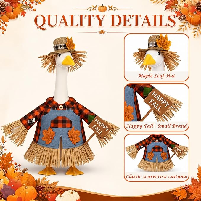 Celltestria Fall Goose Outfit Scarecrow Porch Goose Clothes Thanksgiving Halloween Goose Costume for 23" Geese Holiday Outdoor Patio Yard Lawn Garden Decoration