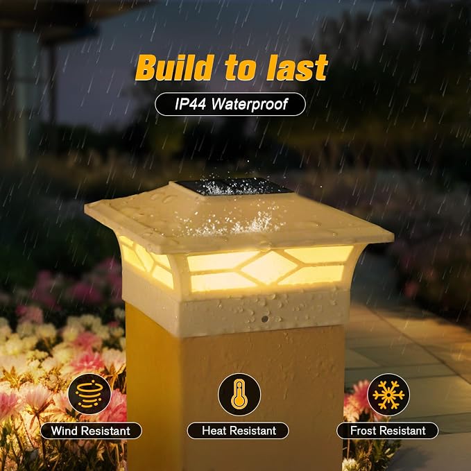 JOFIOS Solar Fence Post Lights, Cap Lights for 4x4/5x5 Vinyl Fence and 4x4/6x6 Wooden Post, Warm White/Cool White Lighting, White Solar Cap Outdoor Waterproof Decorate Garden Pathway Dcek Patio