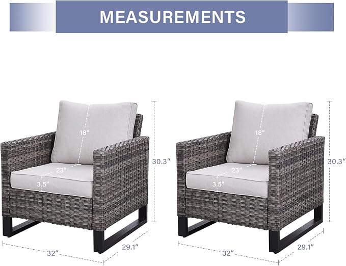 Rilyson Luxury Wicker Outdoor Patio Chairs Set of 2-Classic Rattan Chairs Water Resistant,Comfortable Cushions and Sturdy Metal Frame for Outside Porch Deck Backyard(Mixed Grey/Beige)