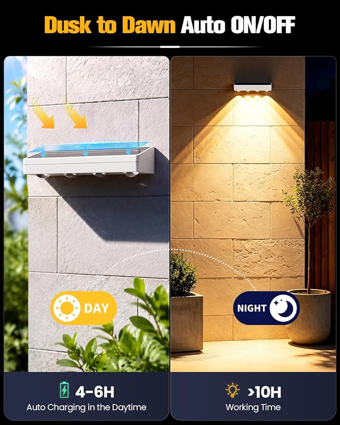 JOFIOS Solar Fence Lights Outdoor with Remote, 8 Pack, 9 Fixed Colors ＆ Color Changing Solar Lights Waterproof IP65 Dusk-to-Dawn Vinyl Fence Lights for Patio, Pool, Porch, Backyard, Wall, White