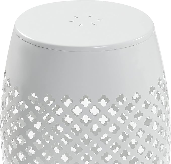 12" Outdoor Side Table, Decorative Cutout Metal Round Side Table, Multi Functional - Coffee Table, Night Stand, Plant Stand for Patio, Garden, Backyard, Gazebo Indoor (White)