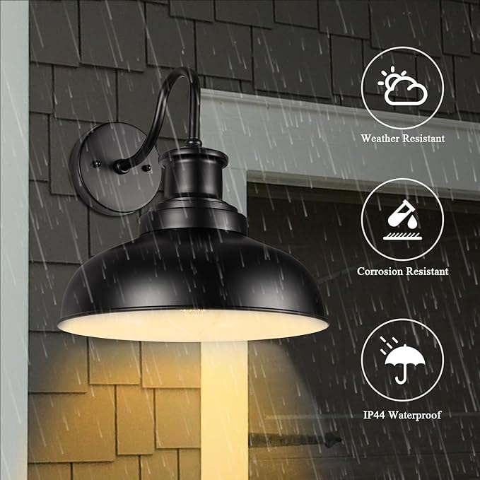 Outdoor Barn Light Outdoor Wall Sconce Farmhouse Exterior Wall Mount Light Vintage Outside Lighting Fixture Industrial Black White Lantern for Porch, Entryway, Garage, 1 Pack