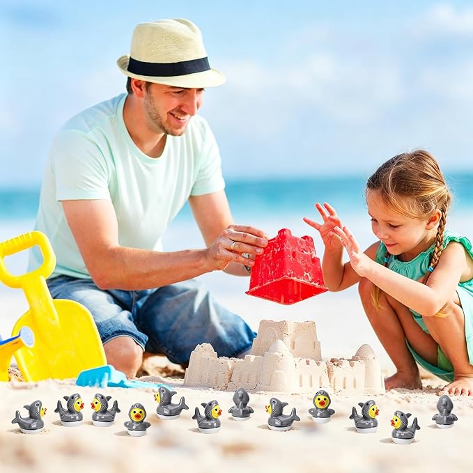30 Pcs Shark Ducks, Mini Shark Resin Ducks Bulk | Fun Printed Toy Figures for Birthday Party Favors, Themed Decor, Kids Gift Collection (Ferocious Shark)