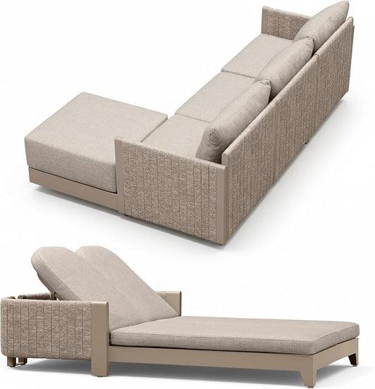 PURPLE LEAF 5 Pieces Patio Conversation Sets with 2-Person Chaise Lounge All Weather Outdoor Couch Sectional Set with Cushion Small Conversation Set for Garden Poolside Backyard Beige