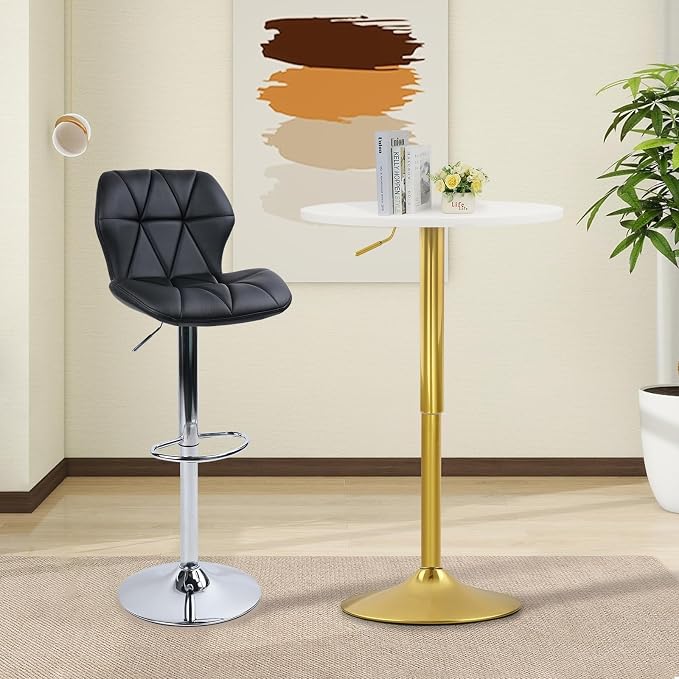CLATINA Round Bar Pub Table, 26"-36" Height Adjustable Bistro Tables with Gold Base, 360°Swivel High Top Cocktail Table for Home Kitchen Party Drink Restaurant Wedding Cafe Office Reception,White,1PK