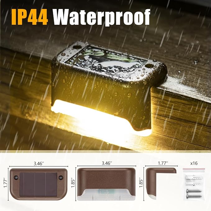 SOLPEX Solar Deck Lights Outdoor 16 Pack,Step Light Waterproof,Warm White | Led Solar lights for Outdoor Stairs,Step,Fence,Yard,Patio and Pathway