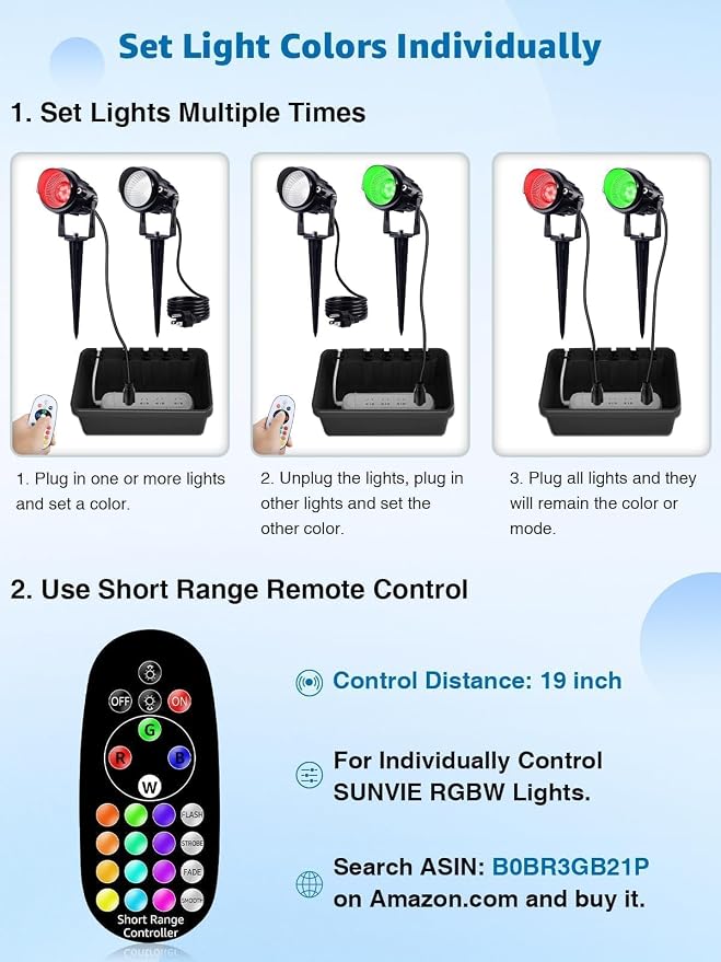 SUNVIE RGB Spot Lights Outdoor 12W LED Color Changing Landscape Lights with Remote Control 120V RGBW Landscape Lighting Waterproof Outdoor Spotlight for Yard Garden Patio Lawn Decorative, 2 Pack