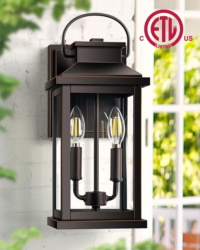 VIANIS Large Dusk to Dawn Outdoor Light Fixture Wall Mount, Waterproof | Anti-rust, Front Door Exterior Wall Sconce Lantern ORB Gold Trim, Farmhouse Outside Wall Lights for House Patio Garage
