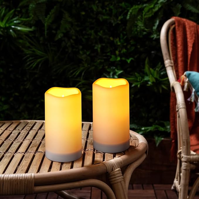 YOROXRG Solar flameless Candles Outdoor Waterproof,Dusk to Dawn Outdoor Lighting, Flickering fameless Reusable LED Light Candles for Lantern Garden Camping and Home Decor, 3D Wick (3"X6") Set of 2