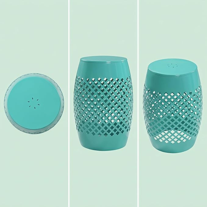 12" Outdoor Side Table, Metal Cutout Drum Side Table, Patio Garden Stool | Coffee End Tables for Small Spaces, Living Room, Backyard, Poolside