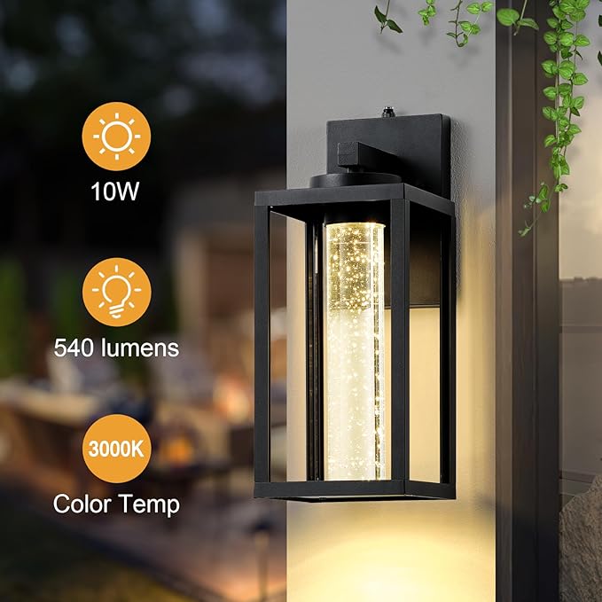 VIANIS 2 Packs Large Exterior House Lighting Fixtures Wall Mount, Modern Black Outdoor Wall Sconce Lantern, Anti-Rust Waterproof Porch Lights Outdoor Dusk to Dawn with Integrated 10W LED Light Source