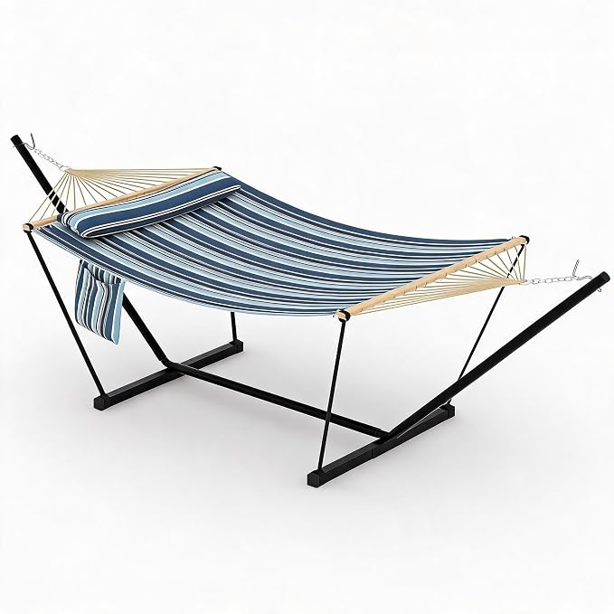 2-Person Hammock with Stand for Outside - Portable Heavy Duty Outdoor Double Hammock - Adjustable Steel Frame, 500 LBS Capacity, for Patio Garden Backyard & Beach