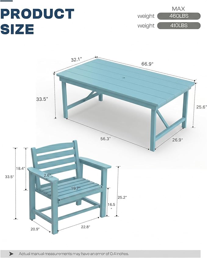 Outdoor Dining Chairs, Set of 2,Light Blue | HDPE material, comfortable armrests, weather-resistant furniture, ideal for table match, backyard, deck, garden