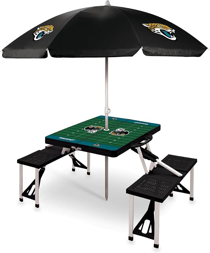 PICNIC TIME NFL Picnic Table Portable Folding Table with Seats and Umbrella