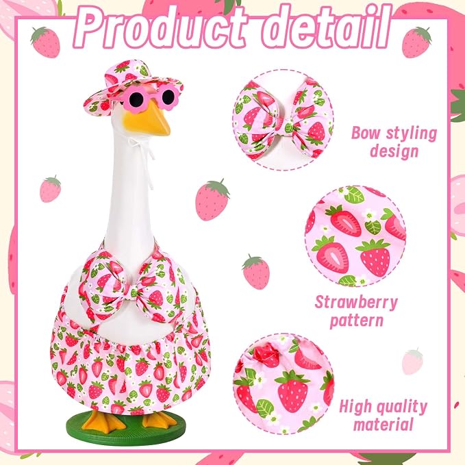 JcHrmers Bikini Goose Outfit Summer Porch Goose Outfits Hawaiian Goose Clothes Beach Geese Costume for Outdoor Garden Yard Decor (Strawberry, 23 Inch)