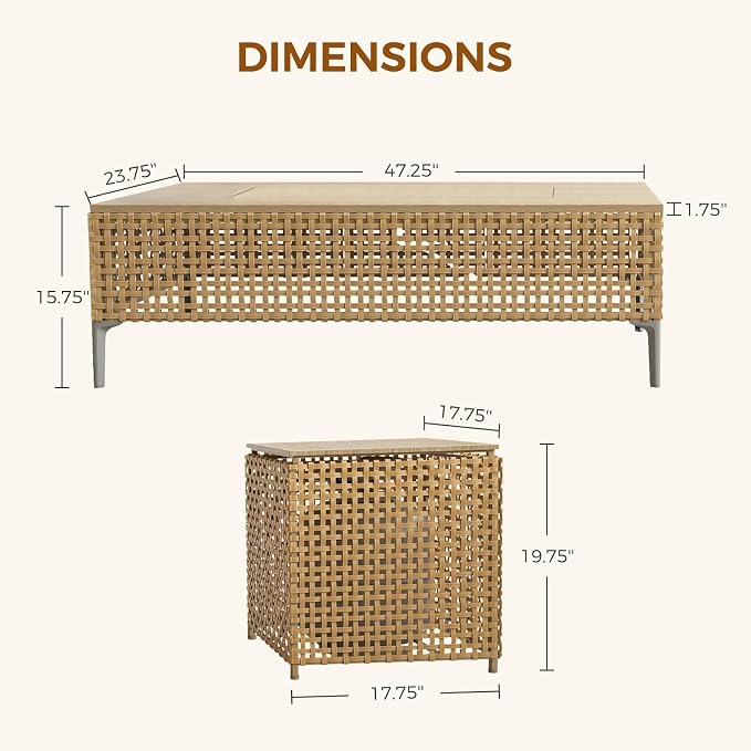 Grand patio 8-Piece Patio Furniture Set with 47" Fire Pit Table, Outdoor Conversation Set & 50,000 BTU 47 Inch Rectangle Propane Fire Pit & Storage Box with Water Resistant Thick Cushions, Cream