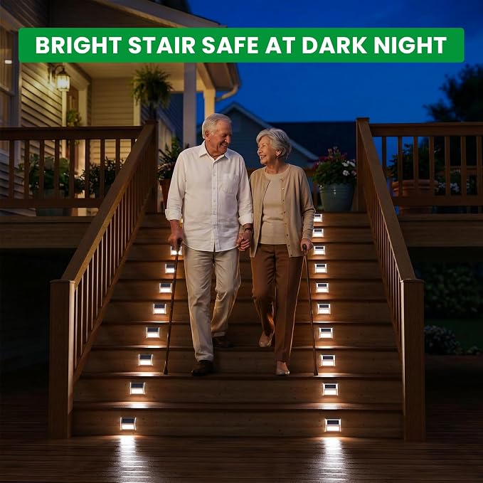 JSOT Solar Lights Perfect for Deck, Fence, Stair, Step Decor-Cool White-16P | Stainless Steel, Waterproof, Solar Powered, Garden, Patio, Deck Rail