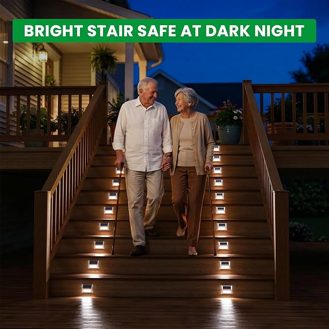 JSOT Solar Lights Perfect for Deck, Fence, Stair, Step Decor-Cool White-8P | Stainless Steel, Waterproof, Solar Powered, Garden, Patio, Deck Rail