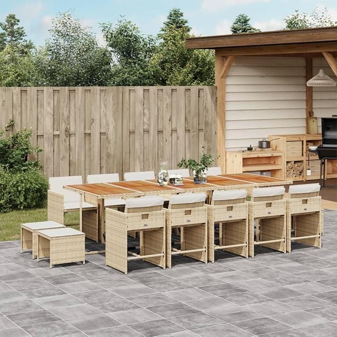 15 Piece Patio Dining Set with Cushions, Space Saving PE Rattan Garden Furniture Table and Chair Set, Foldable Chairs and Stools for Backyard, Deck, and Outdoor Space