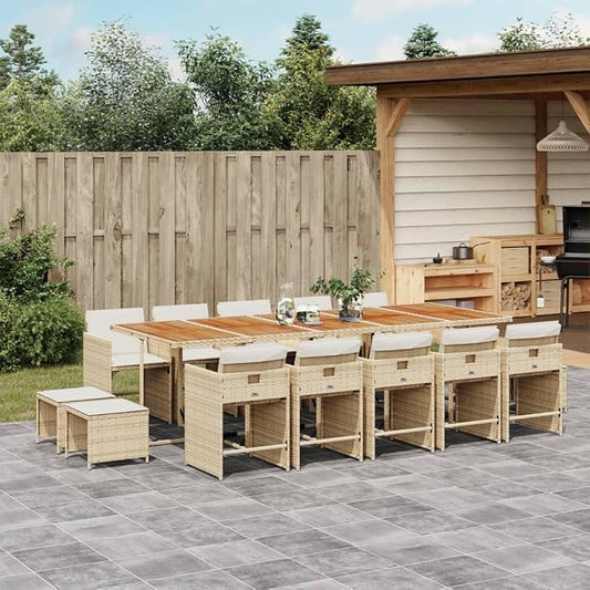 15 Piece Patio Dining Set with Cushions, Space Saving PE Rattan Garden Furniture Table and Chair Set, Foldable Chairs and Stools for Backyard, Deck, and Outdoor Space