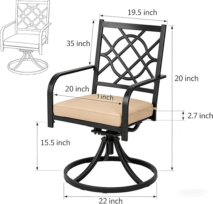 Oakcloud 5-Piece Metal Outdoor Patio Furniture Outdoor Dining Set, 4 Metal Swivel Chairs and Square Dining Table with Umbrella Hole