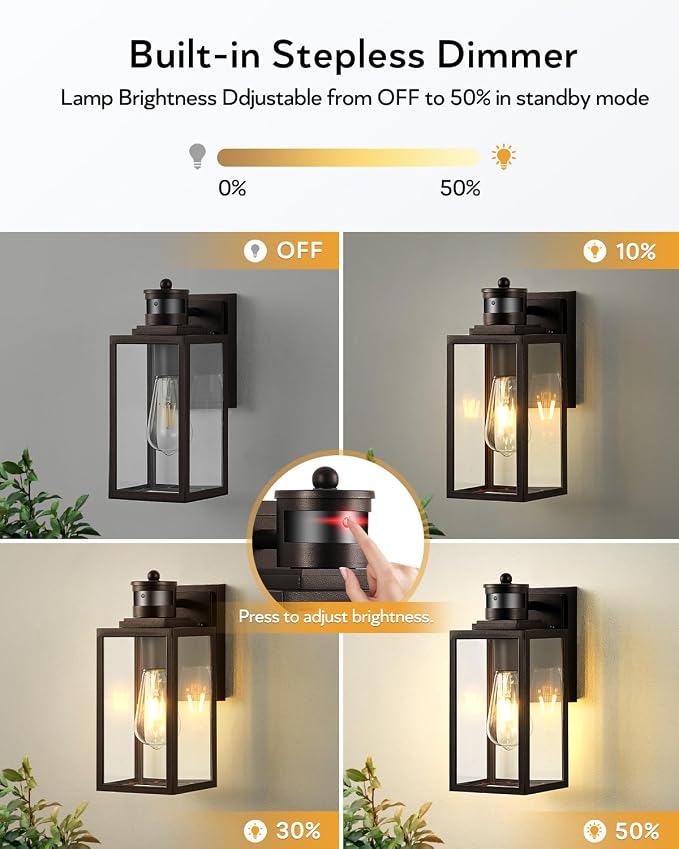 VIANIS Oil Rubbed Bronze Motion Sensor Porch Lights Outdoor, Farmhouse Outdoor Garage Lighting Fixtures Wall Mount for House, 100% Aluminum Waterproof Outdoor Sconce Lights for Front Door, Coach