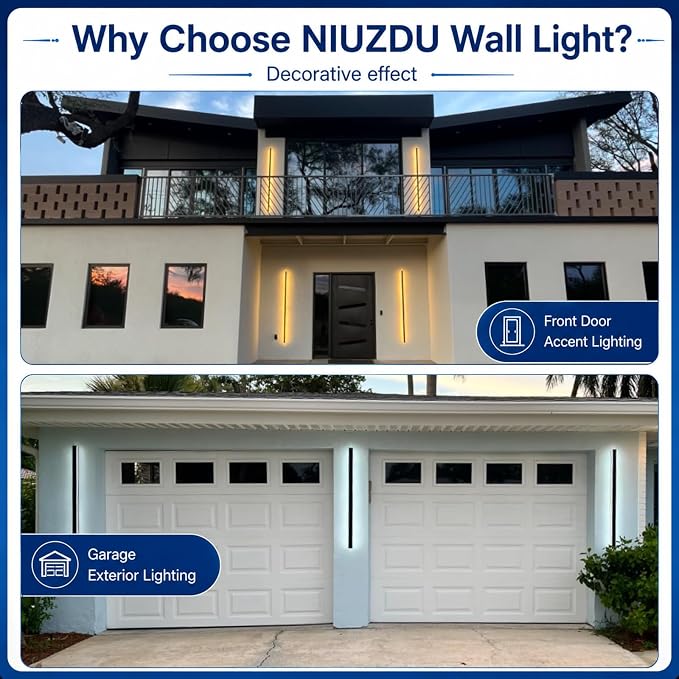 Exterior Wall Lights for House - 2pack 59inch Long Strip Modern Outdoor Light Wall Fixture Sconce, Dimmable Outside Garage Exterior Lights, Black Wall Mount Lighting for Porch Corridor, Garage