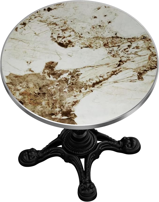 SSLine 31.5" Round Sintered Stone Dining Table, Pandora Marble Top Bistro Table with Heavy-Duty Cast Iron Base, Waterproof Tulip Table for 2-4 Person,Indoor/Outdoor Use for Patio,Cafe,Restaurant