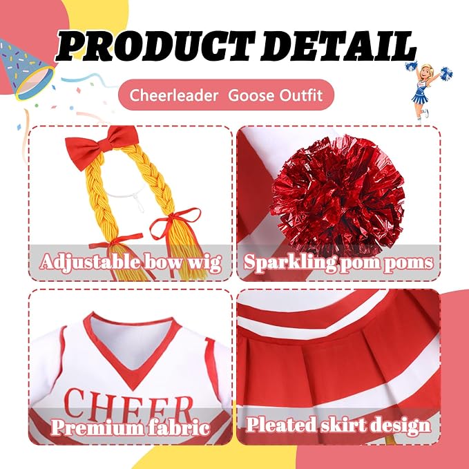 Celltestria Cheerleader Goose Outfits Cheerleading Porch Goose Costume Red Goose Clothes for 23" Geese Outdoor Patio Yard Lawn Garden Art Decoration