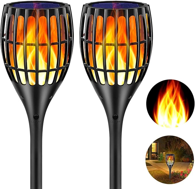 Solar Lights Outdoor 43" Flickering Flame Solar Torch Lights | 99 LED Higher & Larger Solar Flame Lights for Halloween Decor, Waterproof Solar Garden Lights for Garden Patio Pathway Yard