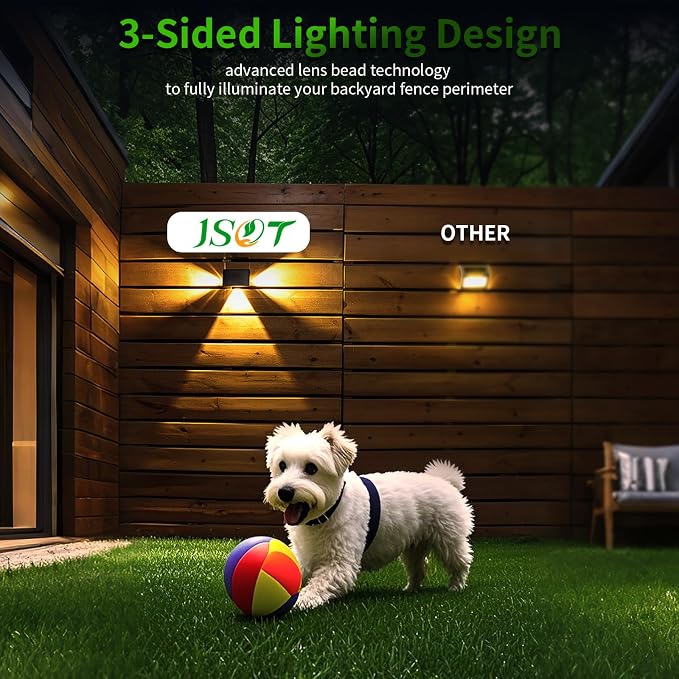 JSOT Deck Step Lights 4 Pack for Outside Fence, Wall, Stair, Patio, Garden, Backyard Decor with 5 Lighting Modes, Solar Light Outdoor Waterproof Bright LED with Lens (Warm Light)