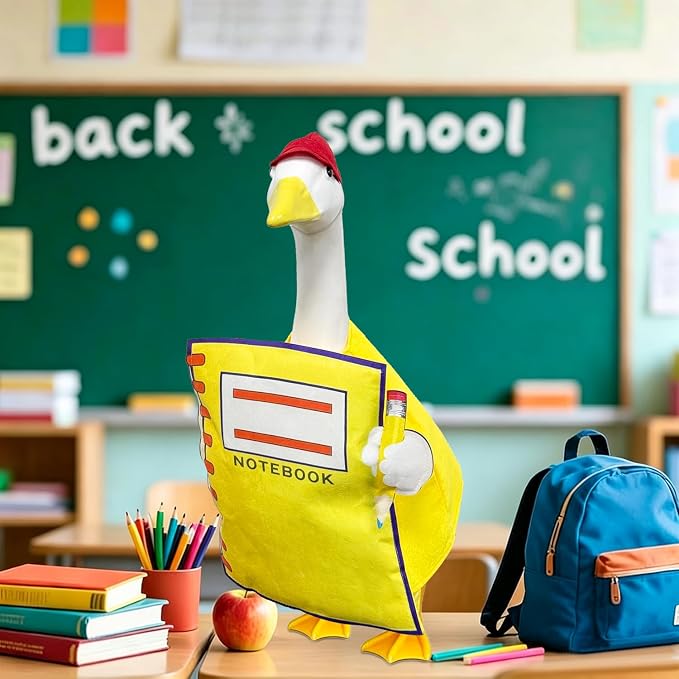 Back to School Notebook Porch Goose Outfit for 23 Inch Lawn Goose Statue | Cute Yellow NoteBook Student Goose Clothes；School Porch Goose Outfit；School Classroom Outdoor Garden Yard Patio Statue Decor