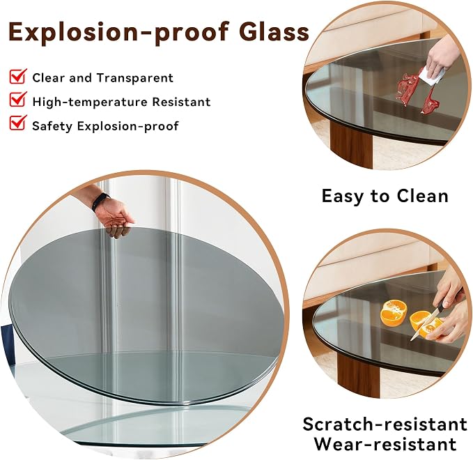 18" Tempered Glass Table Top Round Gray Table Surface 1/4'' Thick Pencil Polished Edge Multipurpose for Dining, Coffee, Restaurant and End Table (18 inch-Gray)