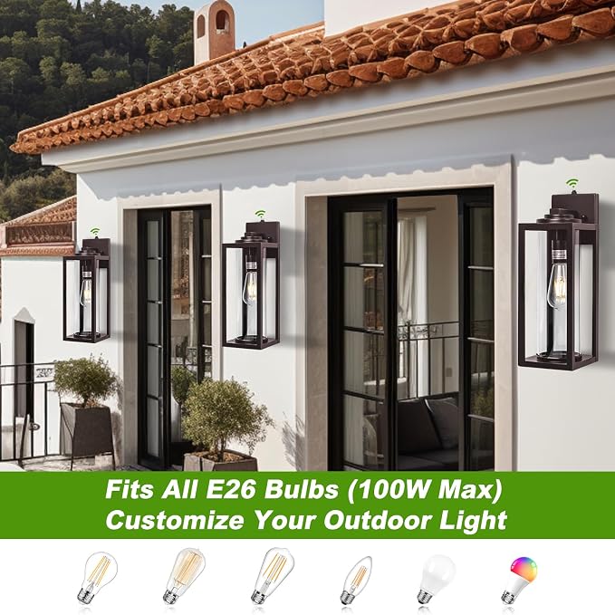 FILIYANO Large Dusk to Dawn Outdoor Wall Lights, Oil Rubbed Bronze, 2 Pack | 20 Inch, Anti-Rust, Waterproof, Brown Exterior Fixtures with Photocell, Modern Farmhouse Sconce for Garage, Porch, Front Door