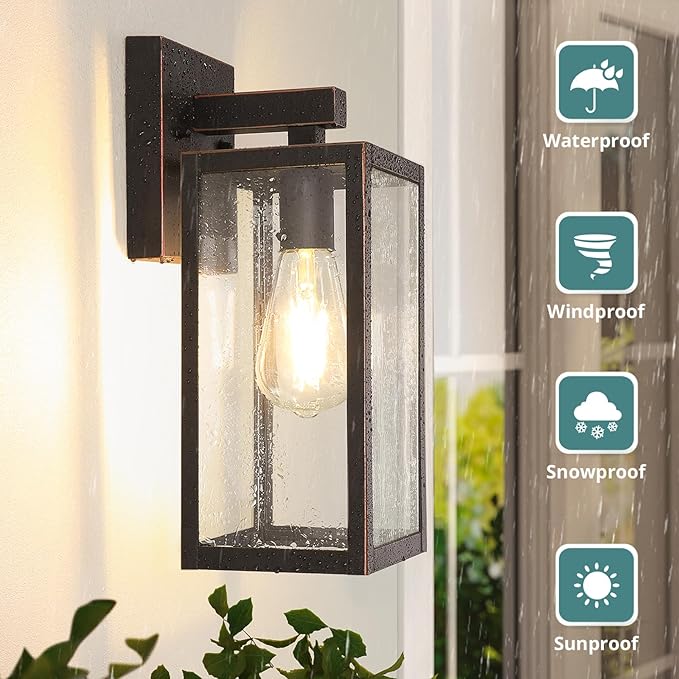 MAXvolador Outdoor Wall Sconce, Exterior Waterproof Wall Lantern Light Fixture, Oil Rubbed Bronze Porch Lights, Anti-Rust E26 Patio Lighting, 2 Pack | Oil Rubbed Bronze Porch Wall Light, Anti-Rust, E26 Socket, Clear Glass Outside Wall Mount Sconce, Fro...
