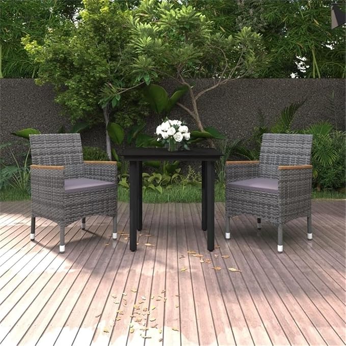 Afuera Living Contemporary Patio Dining Set, Poly Rattan in Gray, 31.5 x 31.5 x 29.1 in, Square Table with Cushioned Chairs, Weather-Resistant, Powder-Coated Steel Frame, Modern Design for Garden or