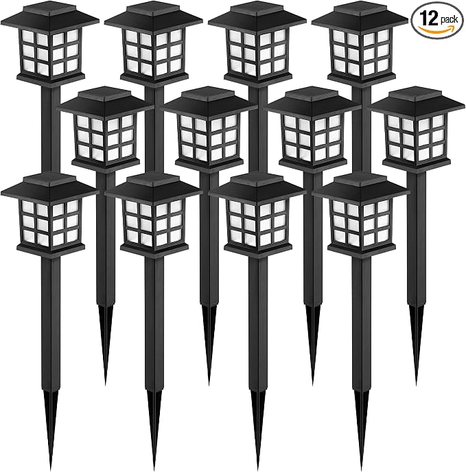 GIGALUMI Solar Lights Outdoor Waterproof 12 Pack, LED Garden Decor | Warm White LED Solar Garden Lights Outdoor Decor, 8 Hours of Landscape Lighting for Garden