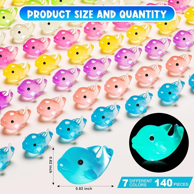 140PCS Luminous Mini Resin Dolphins Tiny Dolphin for Micro Garden | Tiny Dolphin Figurines Glow in The Dark, Cute Miniature Dolphins Animal Statues, Fairy Garden Landscape Birthday Hidden Game