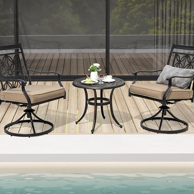 HAPPYGRILL Outdoor Aluminum Side Table, Patio Coffee Table with Adjustable Footpads, Heavy-Duty Small End Table, Lightweight Round Patio Table for Backyard, Porch, Poolside