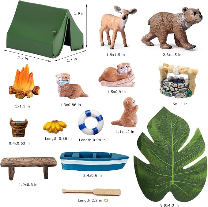 Miniature Garden Accessories, 32 Pcs, Model Scenery Kit, Forest Animal Figures with Model Trees Craft Grass for DIY Crafts, Micro Landscape Decoration