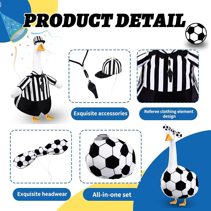Celltestria 2 Set Soccer Goose Outfits Football Referee Porch Goose Costume Game Day Goose Clothes for 23" Geese Football Party Sport Season Outdoor Patio Yard Lawn Garden Art Decoration