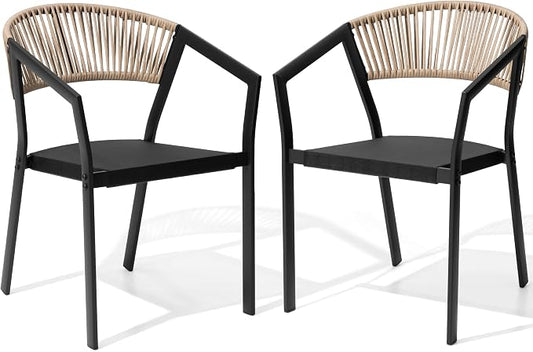 Pellebant Outdoor Patio Dining Chairs, Aluminum Frame with Breathable Twist Wicker Backrest – Stackable for Porch, Lawn & Deck(Brown)