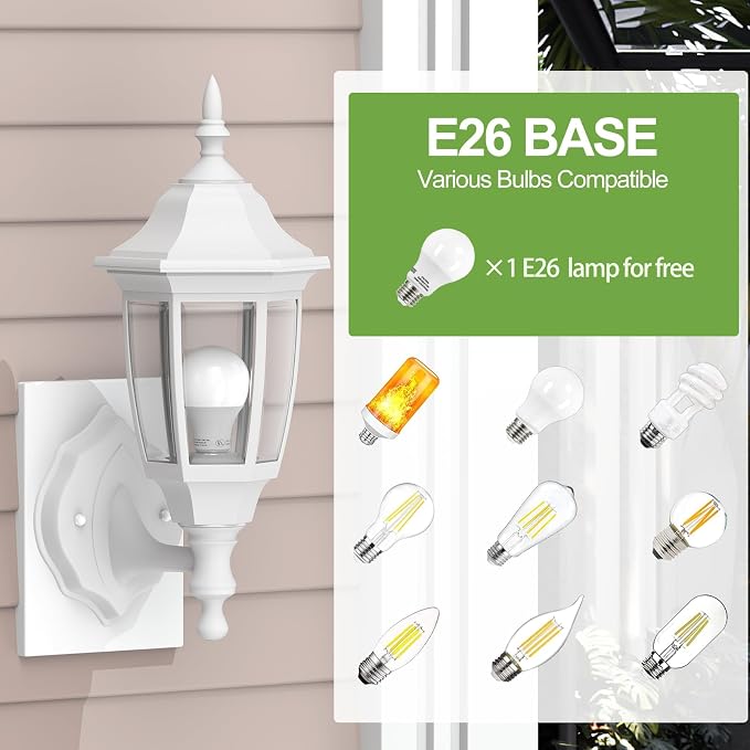 EMART Dusk to Dawn Plastic Outdoor Wall Light Fixtures(1 Pack, White) | Include Bulbs, Waterproof and Anti-Corrosion, Wall Mount Porch Sconces for Outside, Garage, Front Door, House, Patio