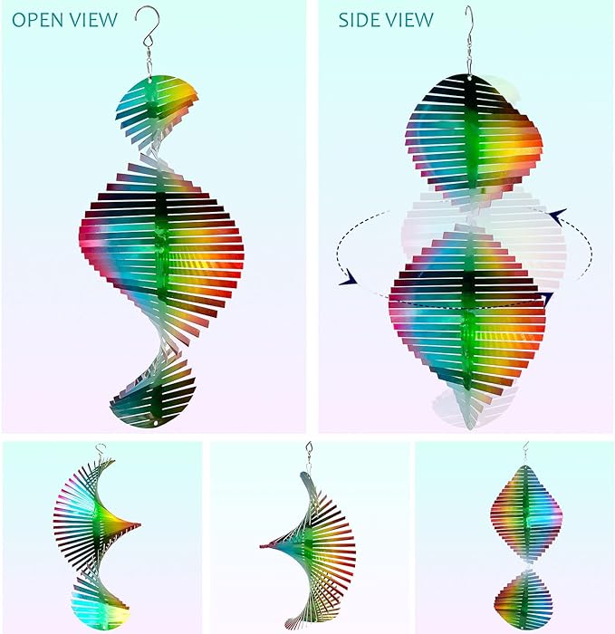Aoedelyart Wind Spinner Rainbow Wave Wind Spinners for Yard and Garden,15in Hanging Kinetic Yard Art Wind Sculpture,3D Wind Spinners Outdoor & Indoor Rainbow Helix Garden Decor Christmas Ornaments