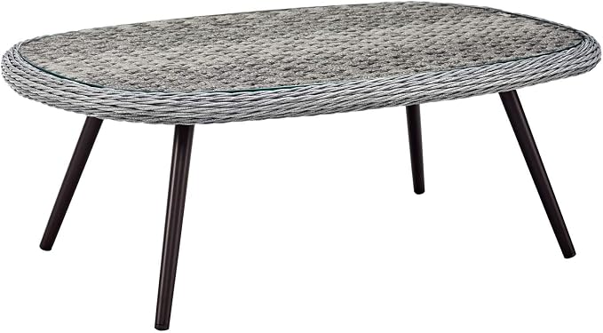 Modway Endeavor Wicker Rattan Aluminum Glass Outdoor Patio Coffee Table in Gray