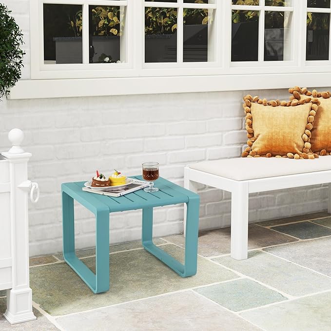 Tangkula Outdoor Side Table Set of 2, 18” Weather Resistant Adirondack Table, Patio End Table, Small Coffee Bistro Table, Indoor & Outdoor Chair Side Table for Porch, Deck, Garden, Yard (Blue)