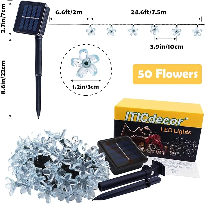 ITICdecor Outdoor Solar Flower String Lights Waterproof 50 LED Fairy Light Decorations for Christmas Tree Garden Patio Fence Yard Spring (Purple)